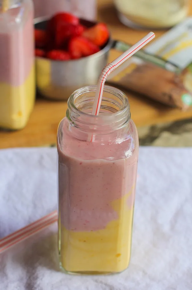 Strawberry Mango Protein Shake | theroastedroot.net #smoothie #healthy #recipe