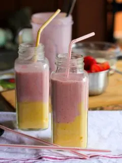 Strawberry Mango Protein Shake | theroastedroot.net #smoothie #healthy #recipe