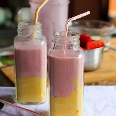 Strawberry Mango Protein Shake | theroastedroot.net #smoothie #healthy #recipe