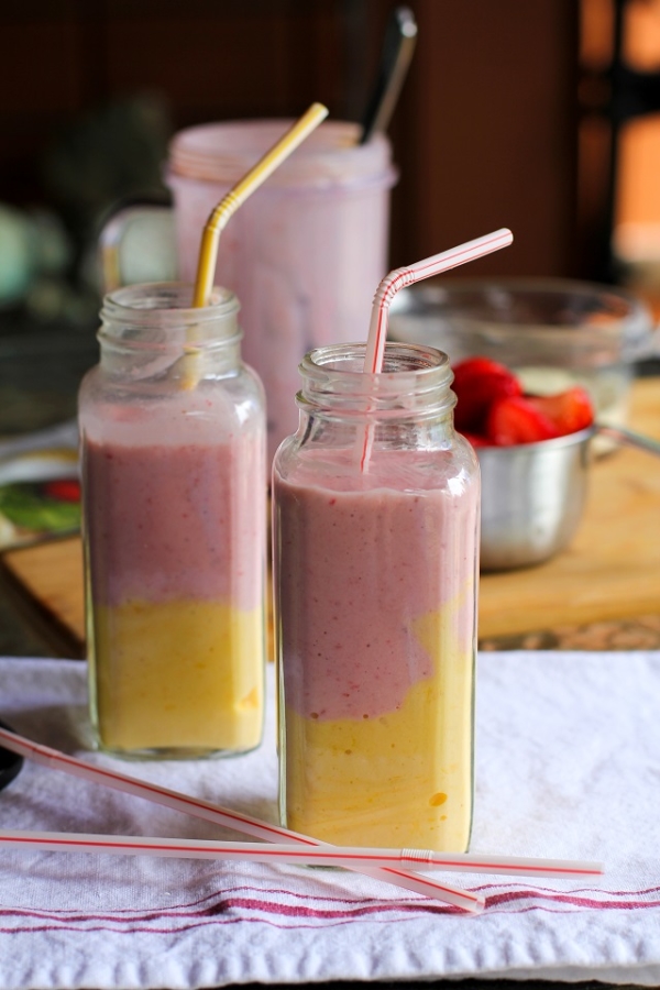 Strawberry Mango Protein Shake | theroastedroot.net #smoothie #healthy #recipe