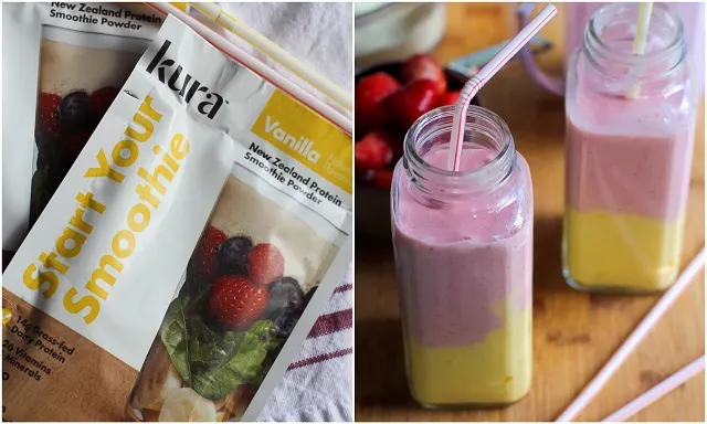 Strawberry Mango Protein Shake | theroastedroot.net #smoothie #healthy #recipe