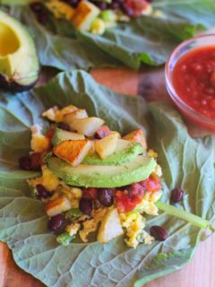 Sweet Potato and Black Bean Breakfast Collard Greens Wraps with avocado | theroastedroot.net #healthy #vegetarian #glutenfree