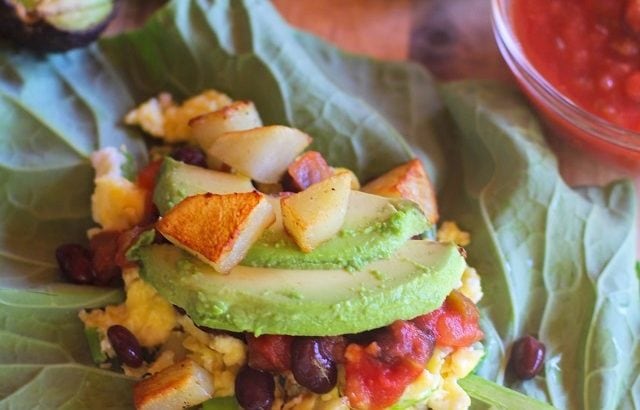 Sweet Potato and Black Bean Breakfast Collard Greens Wraps with avocado | theroastedroot.net #healthy #vegetarian #glutenfree