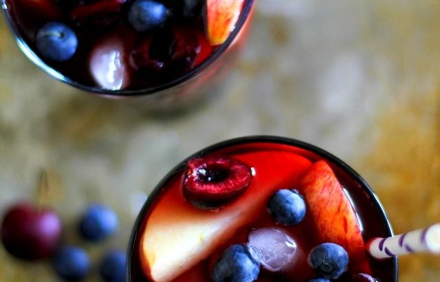 Cherry Blueberry Apple Sangria | TheRoastedRoot.net #cocktail #recipe