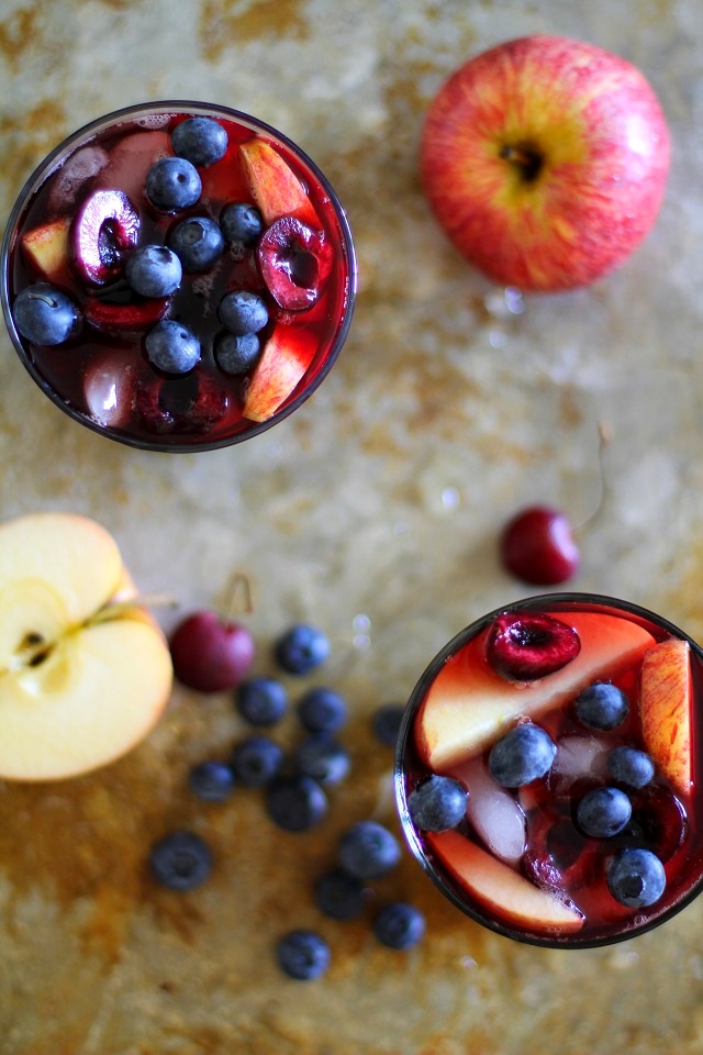 Cherry Blueberry Apple Sangria | TheRoastedRoot.net #cocktail #recipe