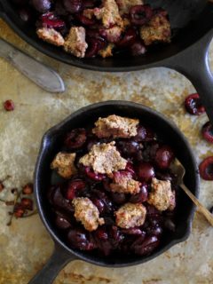 Grain-Free Cherry Crumble - a paleo dessert that's healthy enough for breakfast | theroastedroot.net #vegan #recipe #healthy #glutenfree #sugarfree