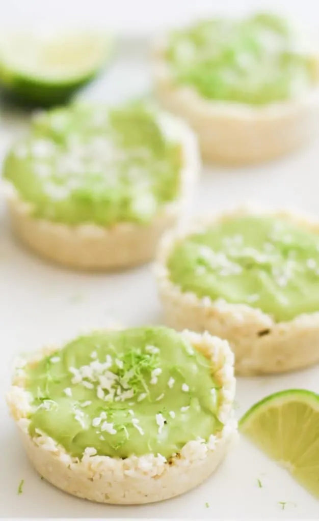 No-Bake Vegan Key Lime Tarts - made with avocado, coconut oil, and maple syrup! | theroastedroot.net #paleo #healthy #dessert #recipe #dairyfree