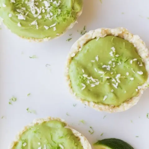 No-Bake Vegan Key Lime Tarts - made with avocado, coconut oil, and maple syrup! | theroastedroot.net #paleo #healthy #dessert #recipe #dairyfree