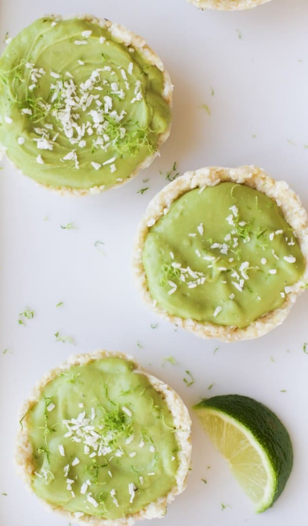 No-Bake Vegan Key Lime Tarts - made with avocado, coconut oil, and maple syrup! | theroastedroot.net #paleo #healthy #dessert #recipe #dairyfree