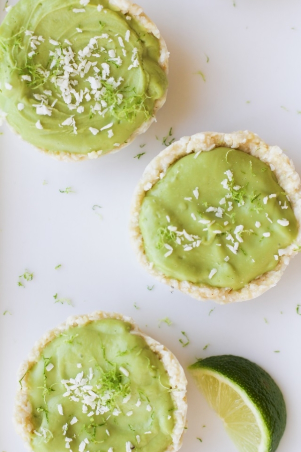 No-Bake Vegan Key Lime Tarts - made with avocado, coconut oil, and maple syrup! | theroastedroot.net #paleo #healthy #dessert #recipe #dairyfree