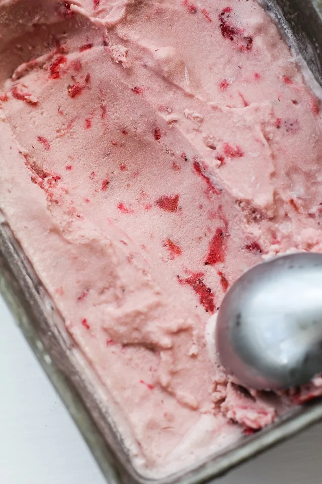 Roasted Strawberry Coconut Milk Ice Cream - naturally sweetened (sugar-free) and vegan | TheRoastedRoot.net #healthy #dessert #recipe #dairyfree