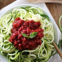 Zucchini Noodle Pasta with Beet Marinara Sauce - nutritious, easy, delicious! |theroastedroot.net #recipe #dinner #vegan #zoodles