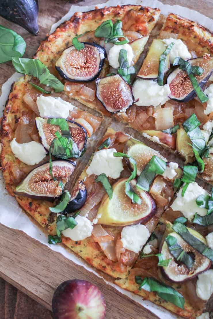 Caramelized Onion, Fig, and Ricotta Pizza on Cauliflower Pizza Crust - gluten-free, grain-free, healthy dinner recipe