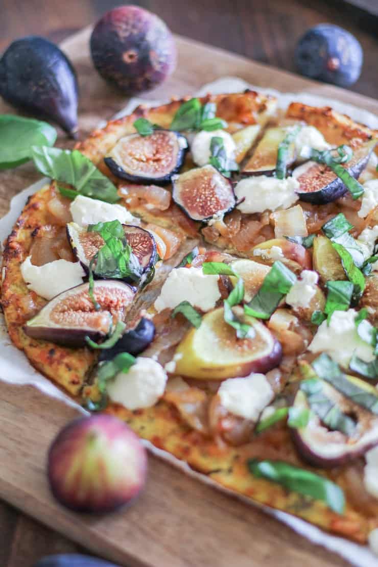 Caramelized Onion, Fig, and Ricotta Pizza on Cauliflower Pizza Crust - gluten-free, grain-free, healthy