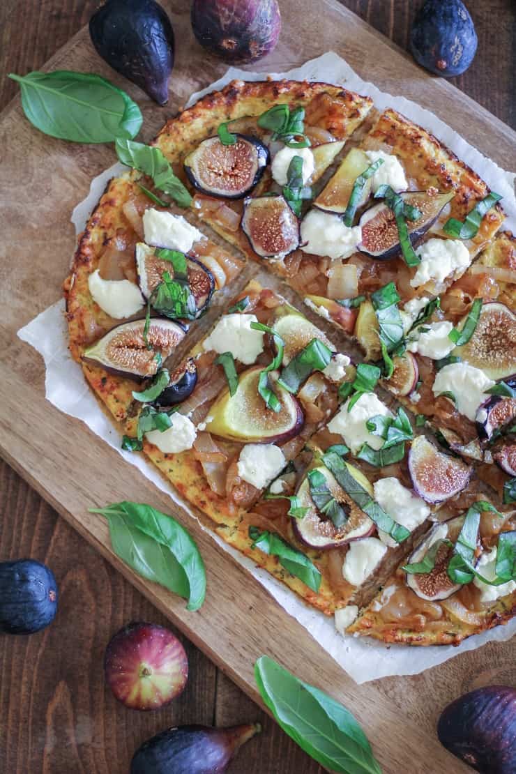 Caramelized Onion, Fig, and Ricotta Pizza on Cauliflower Pizza Crust - gluten-free, grain-free, healthy