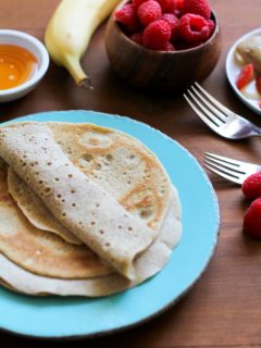 4-Ingredient Grain-Free Crepes made easily in a blender | TheRoastedRoot.net #glutenfree #paleo #breakfast #healthy