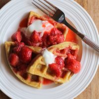 Grain-Free Paleo Waffles with Strawberry Compote | TheRoastedRoot.net #glutenfree #healthy #breakfast