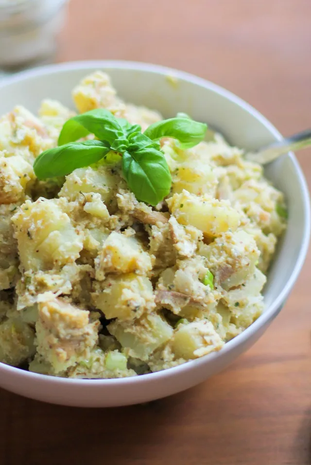 Ricotta Pesto Potato Salad | TheRoastedRoot.net #healthy #side_dish #vegetarian 