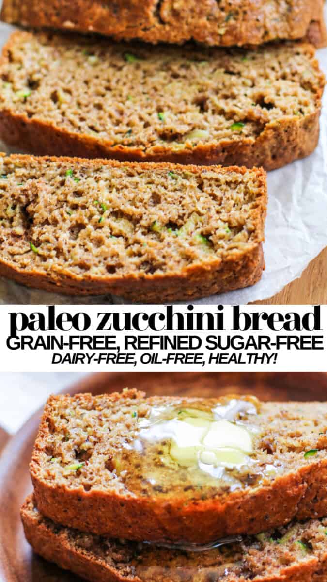 Paleo Zucchini bread made with almond flour, tapioca flour, and coconut flour - naturally sweetened, grain-free and gluten-free zucchini bread recipe