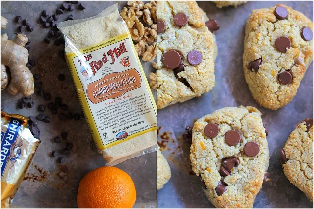 Grain-Free Chocolate Chip Orange Ginger Scones made sweetened with pure maple syrup | TheRoastedRoot,net #glutenfree #healthy #recipe