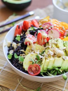 Farmer's Market Forbidden Rice Buddha Bowls with Apricot-Tahini Dressing - a nutritious paleo and vegan dinner recipe