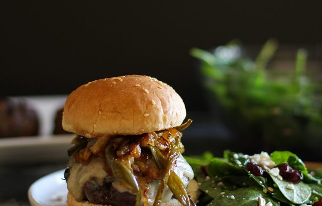 Herby Grilled Burgers with Caramelized Onions and Jalapenos | TheRoastedRoot.net