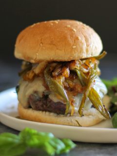 Herby Grilled Burgers with Caramelized Onions and Jalapenos | TheRoastedRoot.net