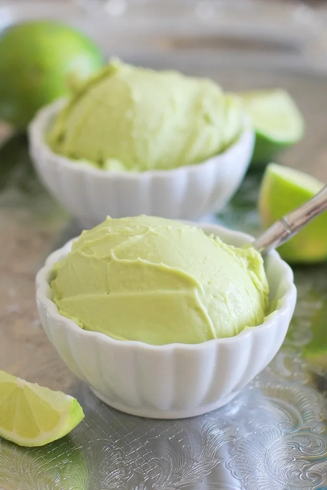 Key Lime Vegan Ice Cream made with avocados, coconut milk, and maple syrup | TheRoastedRoot.net #healthy #dessert #paleo