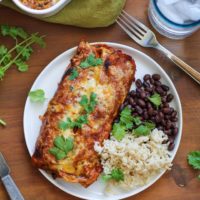 Small Batch Sweet Potato and Black Bean Enchiladas - the perfect dinner for two! | TheRoastedRoot.net #healthy #vegetarian #recipe