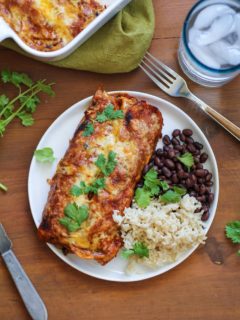 Small Batch Sweet Potato and Black Bean Enchiladas - the perfect dinner for two! | TheRoastedRoot.net #healthy #vegetarian #recipe