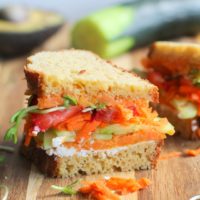 The Ultimate Garden Vegetable Sandwich with roasted sweet potato, cucumber, carrot, sunflower greens, and herbed goat cheese | TheRoastedRoot.net #healthy #vegetarian #lunch #recipe