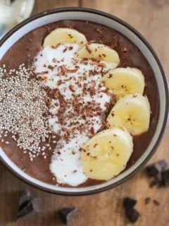 Chocolate Banana Acai Bowls with Chia Seeds - a healthy breakfast full of antioxidants and vitamins! | TheRoastedRoot.net #paleo #vegan #dairyfree