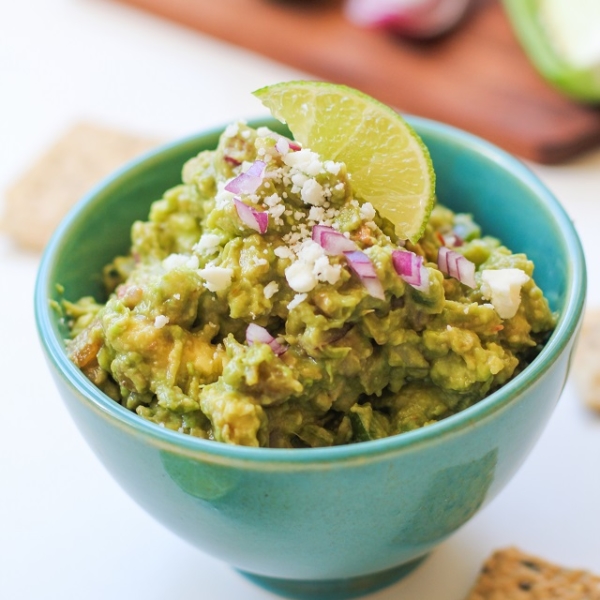 Bacon Guacamole with Queso Fresco - Best.guac.evah!! | TheRoastedRoot.net