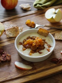 Baked Brie with Maple Spiced Apples | TheRoastedRoot.net #fall #appetizer #cheese