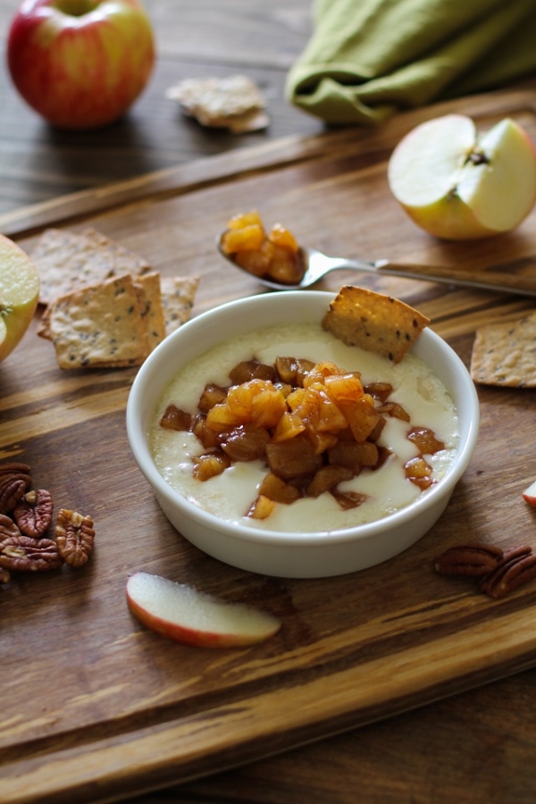 Baked Brie with Maple Spiced Apples | TheRoastedRoot.net #fall #appetizer #cheese