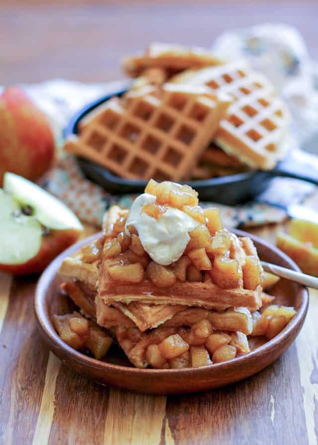 Grain-Free Waffles with Spiced Apples and Homemade Caramel - paleo, gluten-free, refined sugar-free, and healthy!