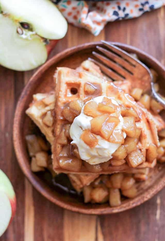 Grain-Free Waffles with Spiced Apples and Homemade Caramel - paleo, gluten-free, refined sugar-free, and healthy!