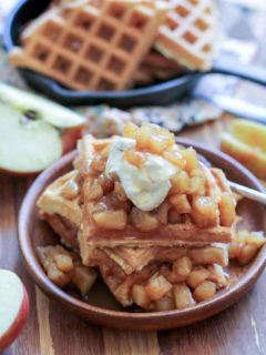 Grain-Free Waffles with Spiced Apples and Homemade Caramel - paleo, gluten-free, refined sugar-free, and healthy!