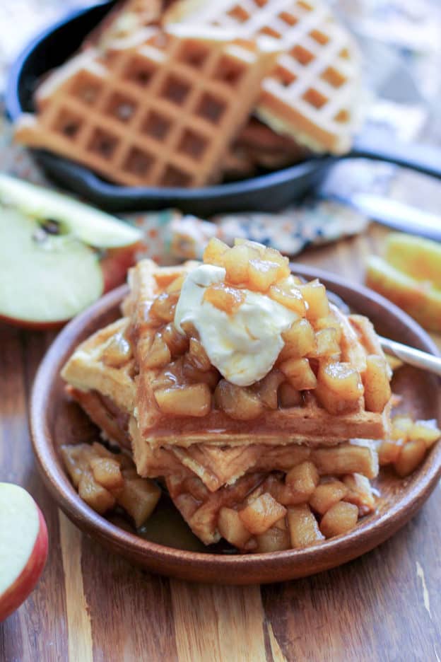 Grain-Free Waffles with Spiced Apples and Caramel Sauce - The Roasted Root