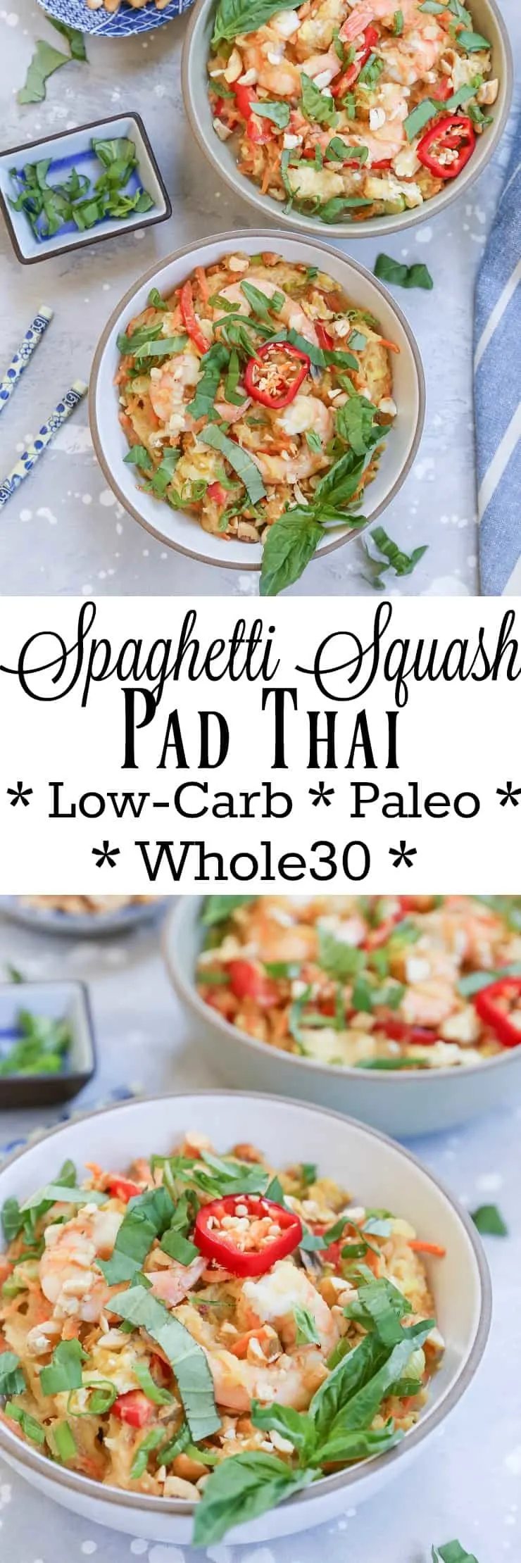 Spaghetti Squash Pad Thai - a low-carb, paleo version of the classic dish. This easy meal is Whole30-approved and healthy!