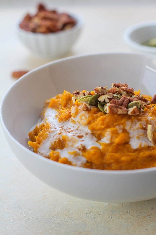 Creamy Kabocha Squash Mash - dairy-free, paleo, and vegan - a healthy side dish for the holidays! TheRoastedRoot.net