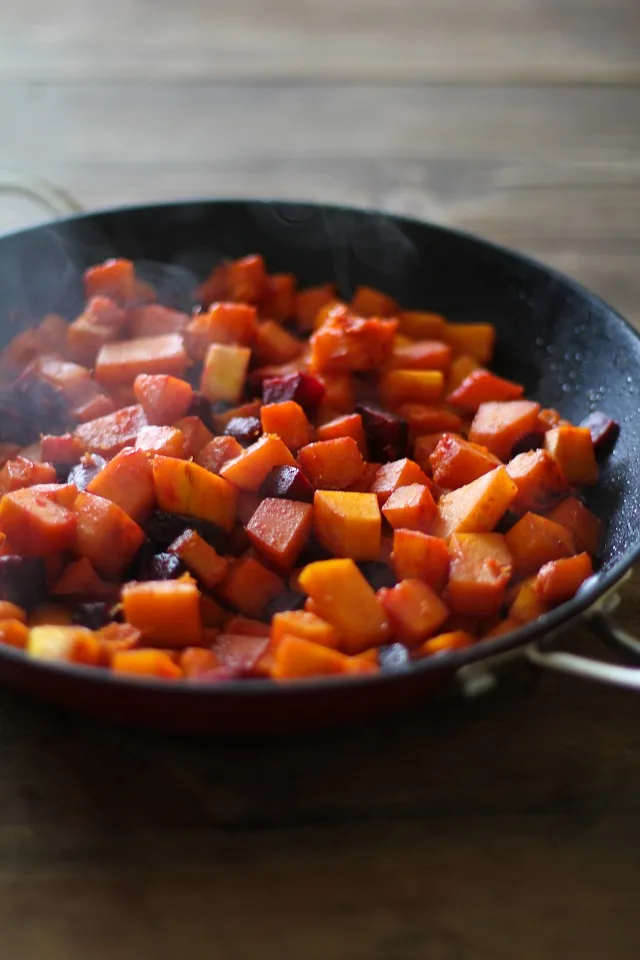 Orange Honey-Glazed Butternut Squash and Beets - a healthy side dish for fall and winter | TheRoastedRoot.net #recipe #vegetarian