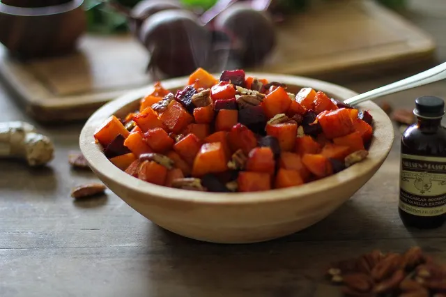 Orange Honey-Glazed Butternut Squash and Beets - a healthy side dish for fall and winter | TheRoastedRoot.net #recipe #vegetarian