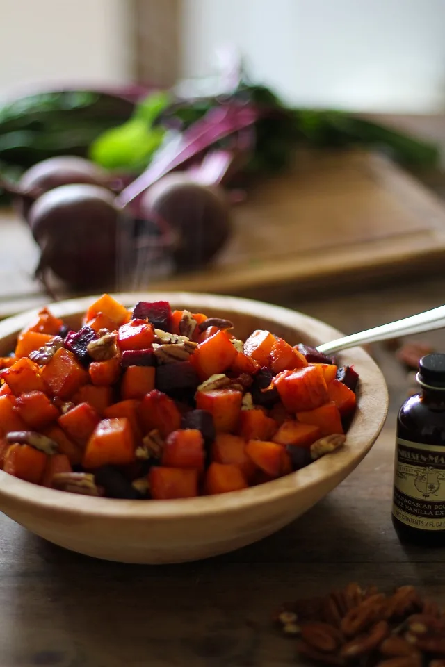 Orange Honey-Glazed Butternut Squash and Beets - a healthy side dish for fall and winter | TheRoastedRoot.net #recipe #vegetarian