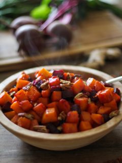 Orange Honey-Glazed Butternut Squash and Beets - a healthy side dish for fall and winter | TheRoastedRoot.net #recipe #vegetarian