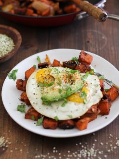 Sweet Potato Home Fries - a healthier version of the classic breakfast dish | TheRoastedRoot.net #vegetarian #breakfast #recipe #glutenfree #paleo