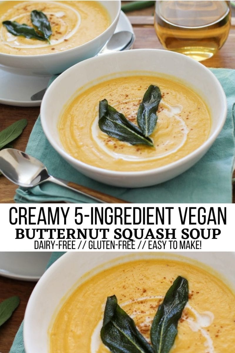 This Vegan Butternut Squash Soup only requires a few basic ingredients and comes together quickly for a comforting yet healthful meal.