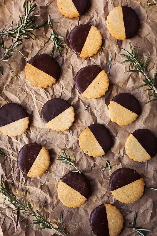Dark Chocolate-Dipped Grain-Free Rosemary Shortbread Cookies
