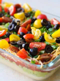 7-Layer Hummus Dip with @sabradippingco hummus | TheRoastedRoot.net #healthy #ad #superbowl