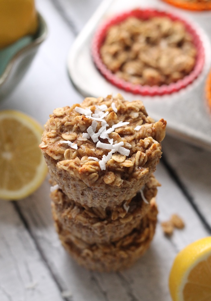 Lemon Coconut Baked Oatmeal Cups + 5 healthy ways to eat citrus fruit